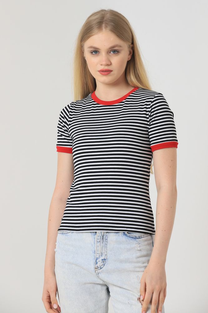 Striped T-Shirt - Black & - Producer: Topshow - Wholesale Women Clothes - TheBS Women