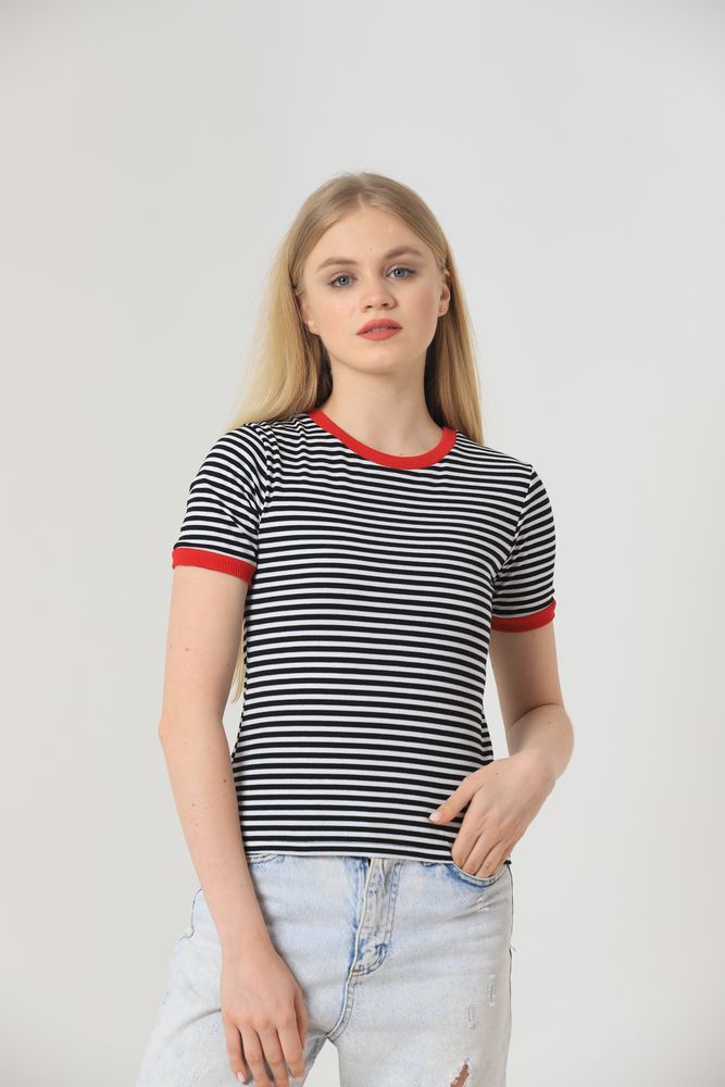Striped T-Shirt - Black & - Producer: Topshow - Wholesale Women Clothes - TheBS Women