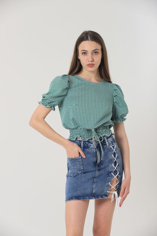 Petti-Checked Blouse With Waistband - Producer: Topshow - Wholesale Women Clothes - TheBS Women