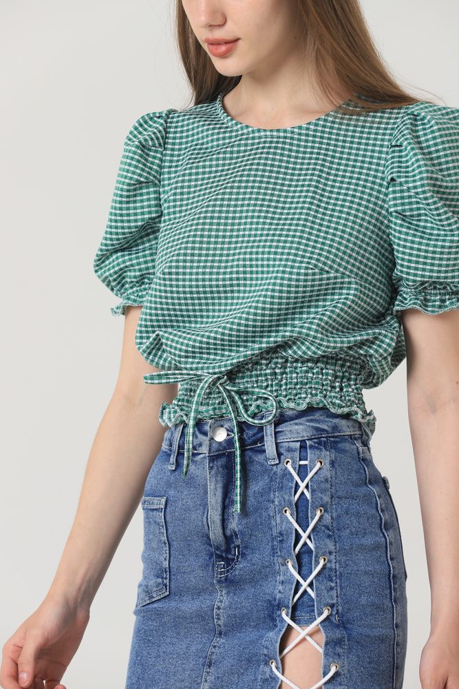Petti-Checked Blouse With Waistband - Producer: Topshow - Wholesale Women Clothes - TheBS Women