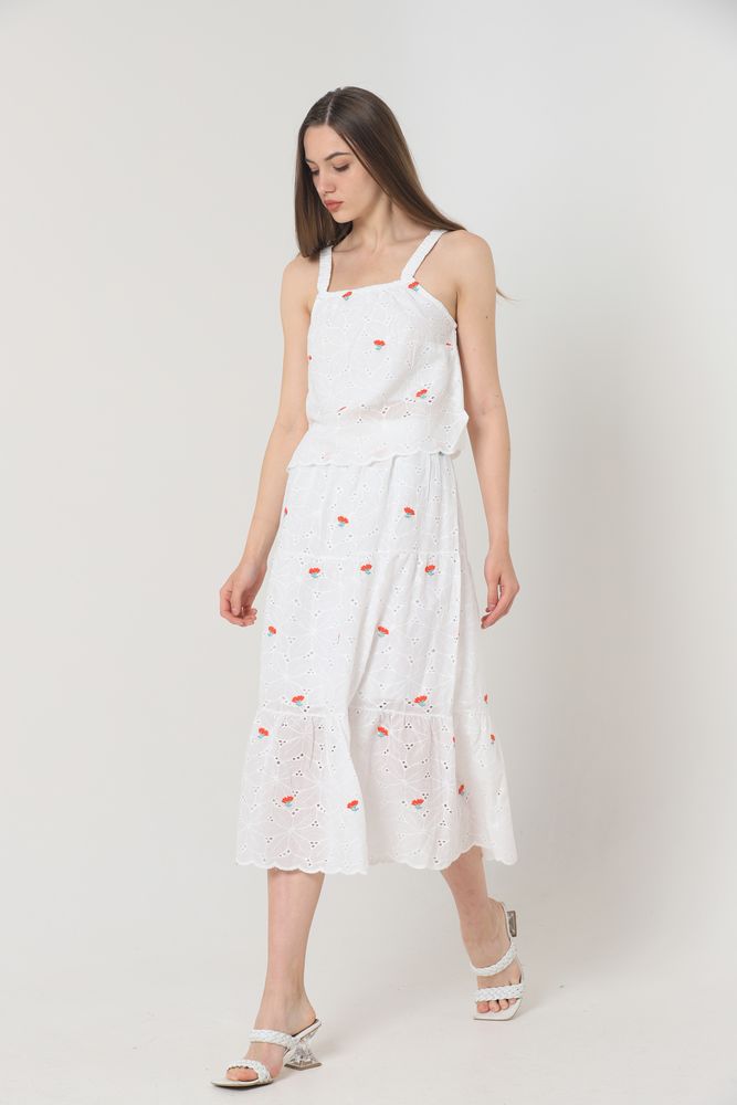 Floral Embroidered Long Skirt - Red & - Producer: Topshow - Wholesale Women Clothes - TheBS Women