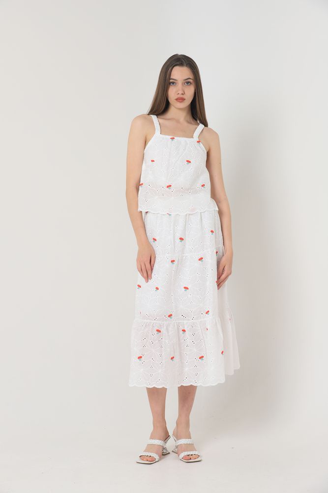 Floral Embroidered Long Skirt - Red & - Producer: Topshow - Wholesale Women Clothes - TheBS Women
