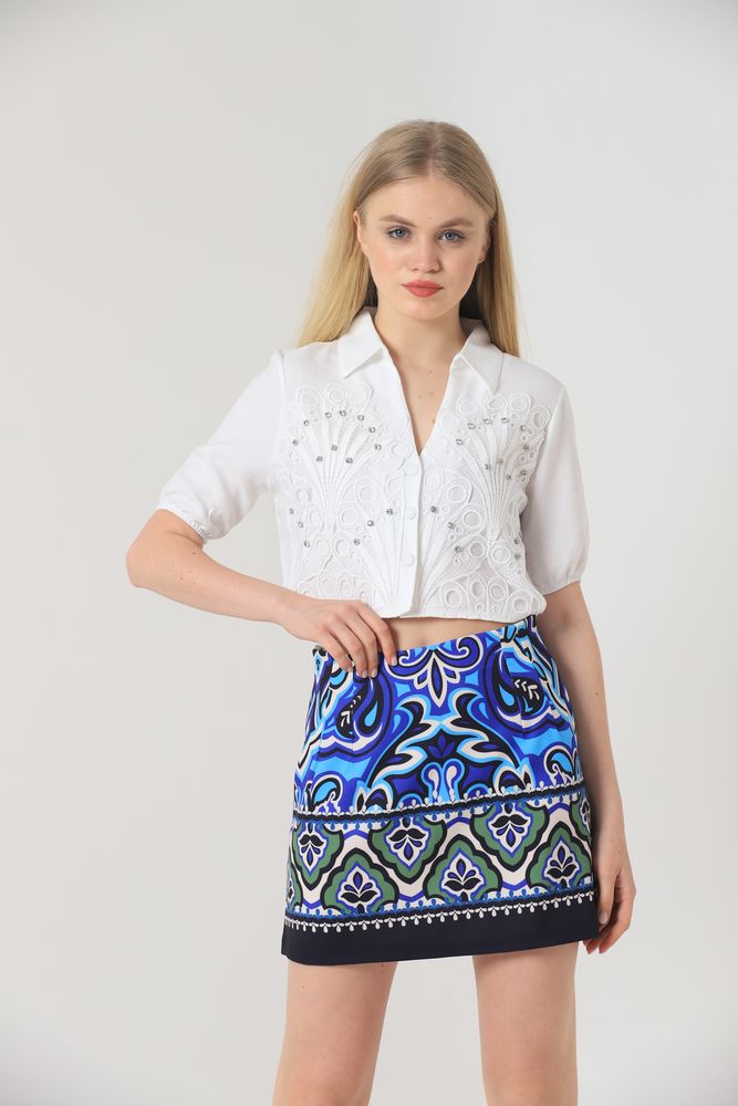 Leaf Patterned Stone Shirt - Producer: Topshow - Wholesale Women Clothes - TheBS Women