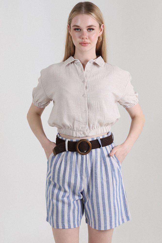 Striped Belted Linen Shorts - Producer: Topshow - Wholesale Women Clothes - TheBS Women