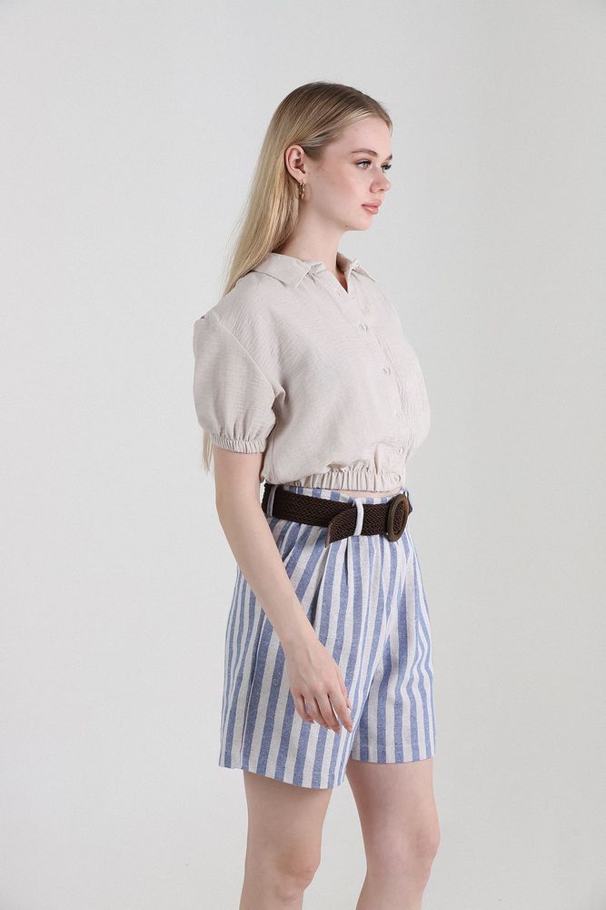 Striped Belted Linen Shorts - Producer: Topshow - Wholesale Women Clothes - TheBS Women