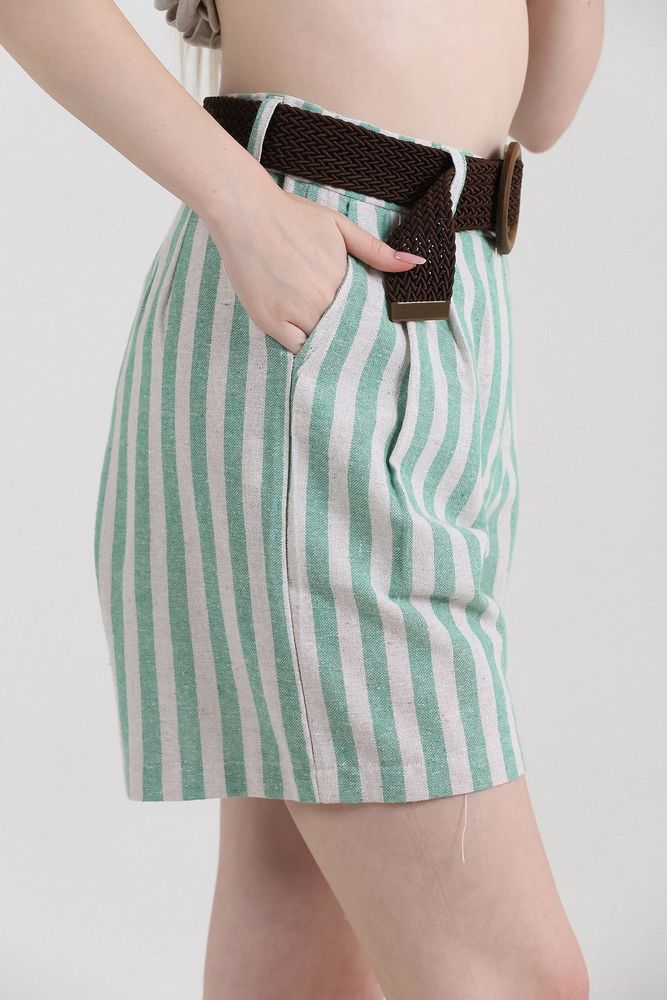 Striped Belted Linen Shorts - Producer: Topshow - Wholesale Women Clothes - TheBS Women