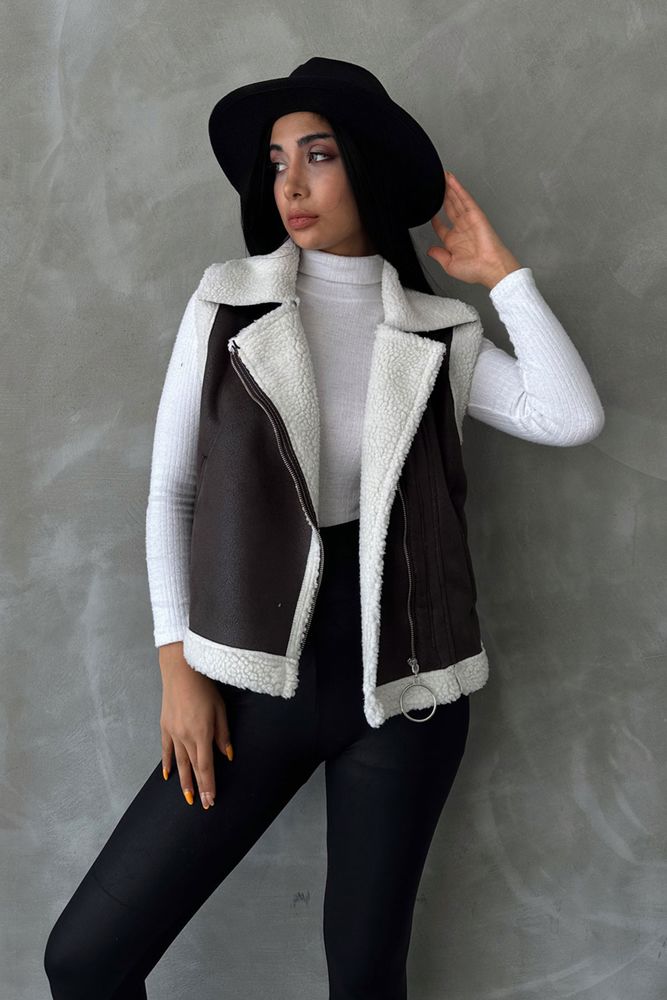 AnthraciteSuede Fur Collar Vest - Producer: Topshow - Wholesale Women Clothes - TheBS Women