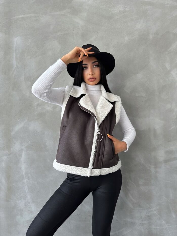 AnthraciteSuede Fur Collar Vest - Producer: Topshow - Wholesale Women Clothes - TheBS Women