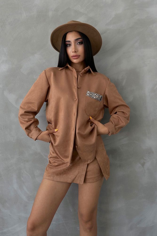 Tan Suede Shirt - Producer: Topshow - Wholesale Women Clothes - TheBS Women