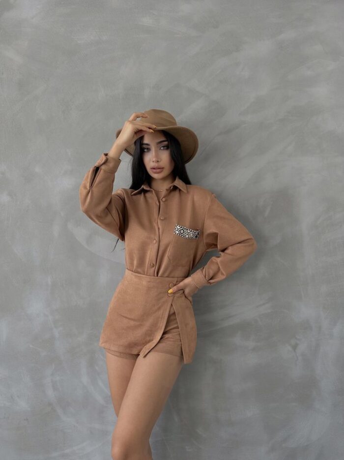Tan Suede Shirt - Producer: Topshow - Wholesale Women Clothes - TheBS Women