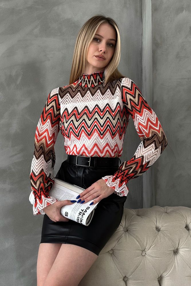 Zigzag Patterned Blouse - Orange - Producer: Topshow - Wholesale Women Clothes - TheBS Women