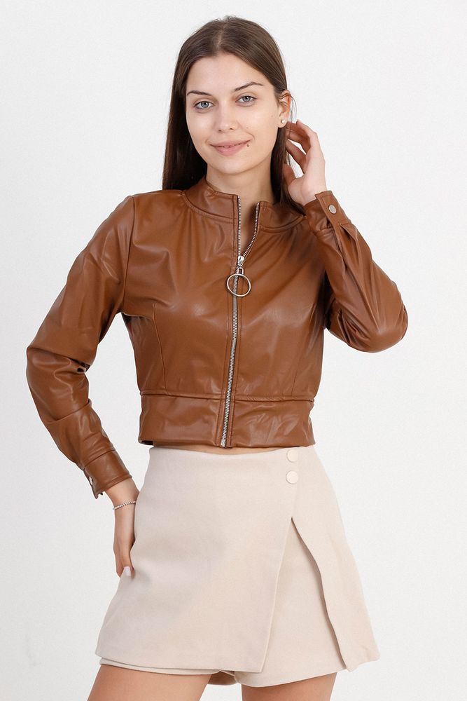 Leather Coat - Tan - Producer: Topshow - Wholesale Women Clothes - TheBS Women