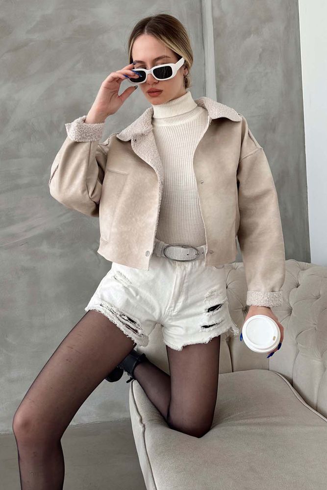 Taş F 1577 Nubuck Collar Coat - Producer: Topshow - Wholesale Women Clothes - TheBS Women