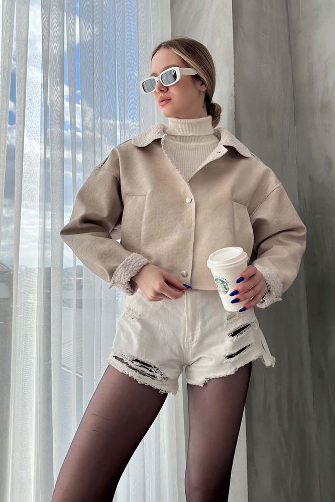 Taş F 1577 Nubuck Collar Coat - Producer: Topshow - Wholesale Women Clothes - TheBS Women