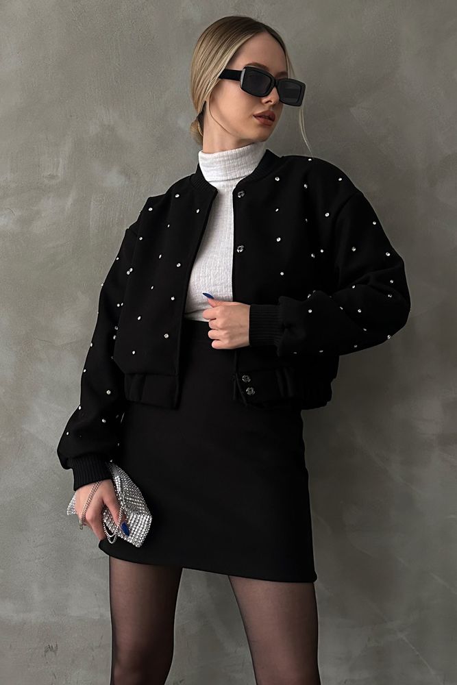 Stone Detailed College Jacket - Producer: Topshow - Wholesale Women Clothes - TheBS Women
