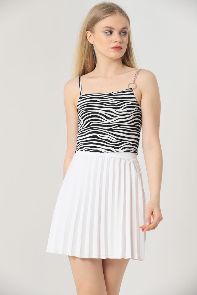 Zebra Chain Detailed Blouse - White & Black - Producer: Topshow - Wholesale Women Clothes - TheBS Women