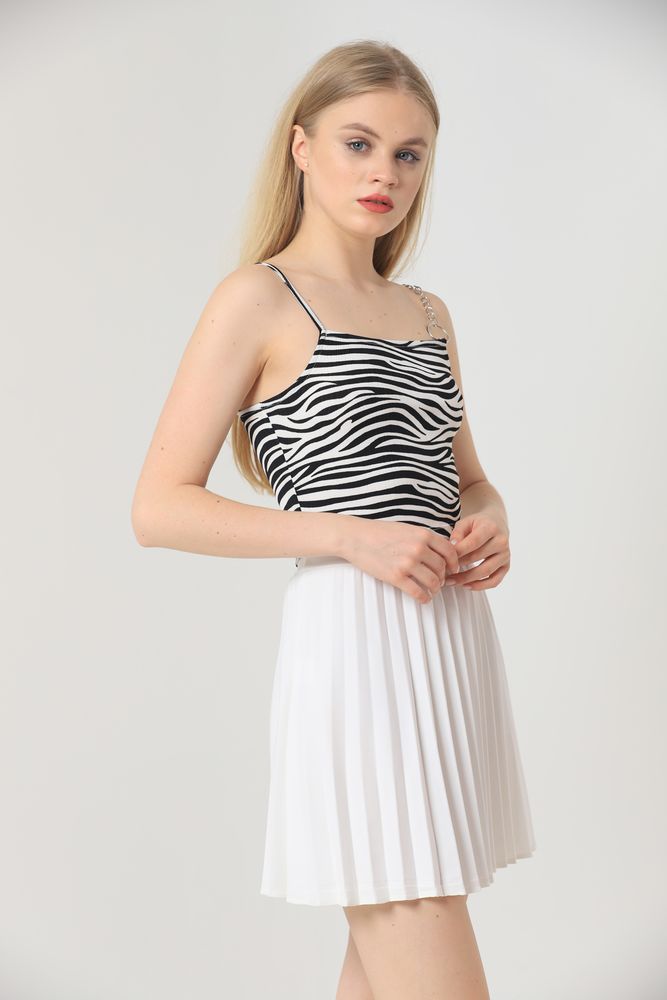Zebra Chain Detailed Blouse - White & Black - Producer: Topshow - Wholesale Women Clothes - TheBS Women