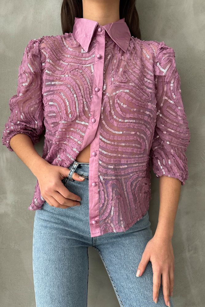 Sequin Embroidered Tulle Shirt - Producer: Topshow - Wholesale Women Clothes - TheBS Women