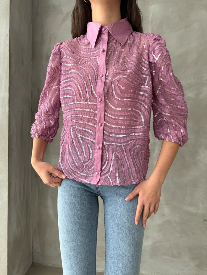Sequin Embroidered Tulle Shirt - Producer: Topshow - Wholesale Women Clothes - TheBS Women
