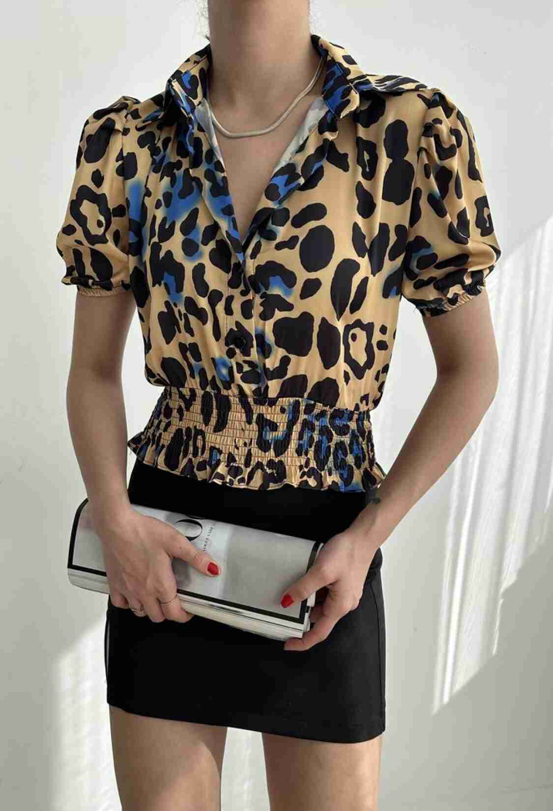 Leopard Saks Waist Gipeli Ouzu Pleated Shirt - Brand: Topshow - Women & Kids, Baby Clothes Wholesale - TheBS Women