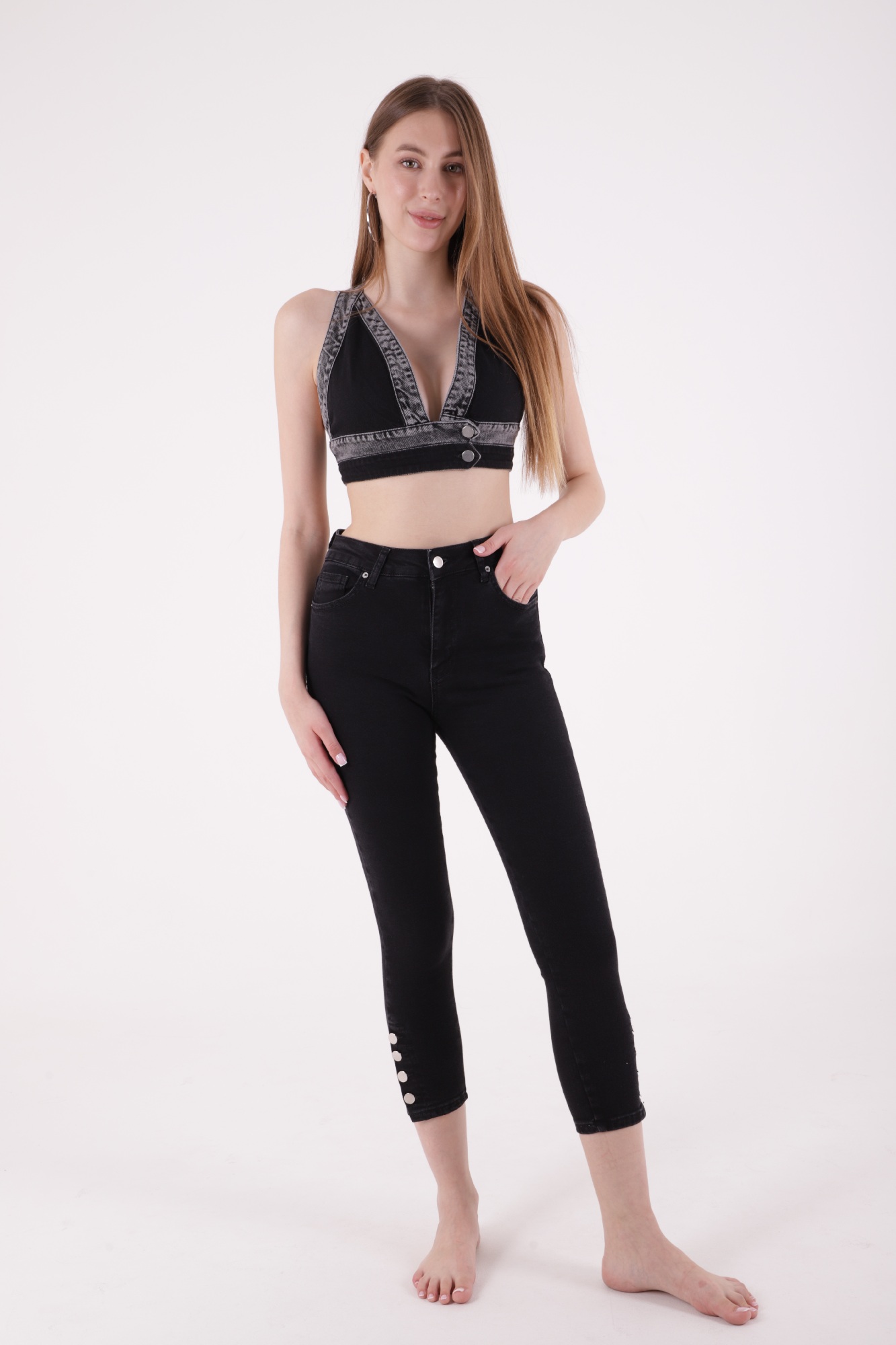 Four Button High Waist Skinny Jeans - Anthracite - Brand: XLove - Women & Kids, Baby Clothes Wholesale - TheBS Women