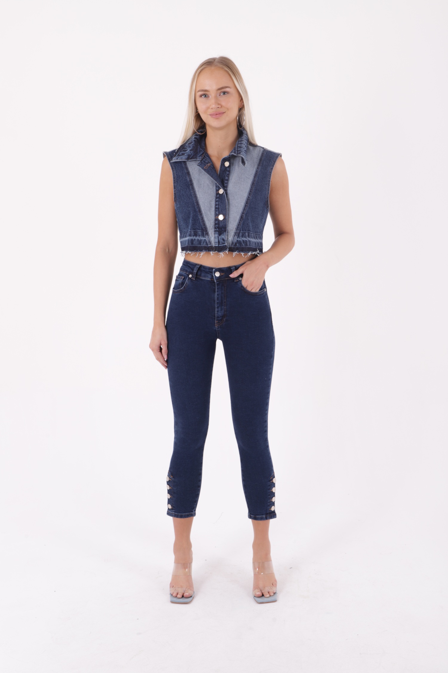 High Waist Skinny Jean With Four Buttons At The Bottom - Dark - Brand: XLove - Women & Kids, Baby Clothes Wholesale - TheBS Women