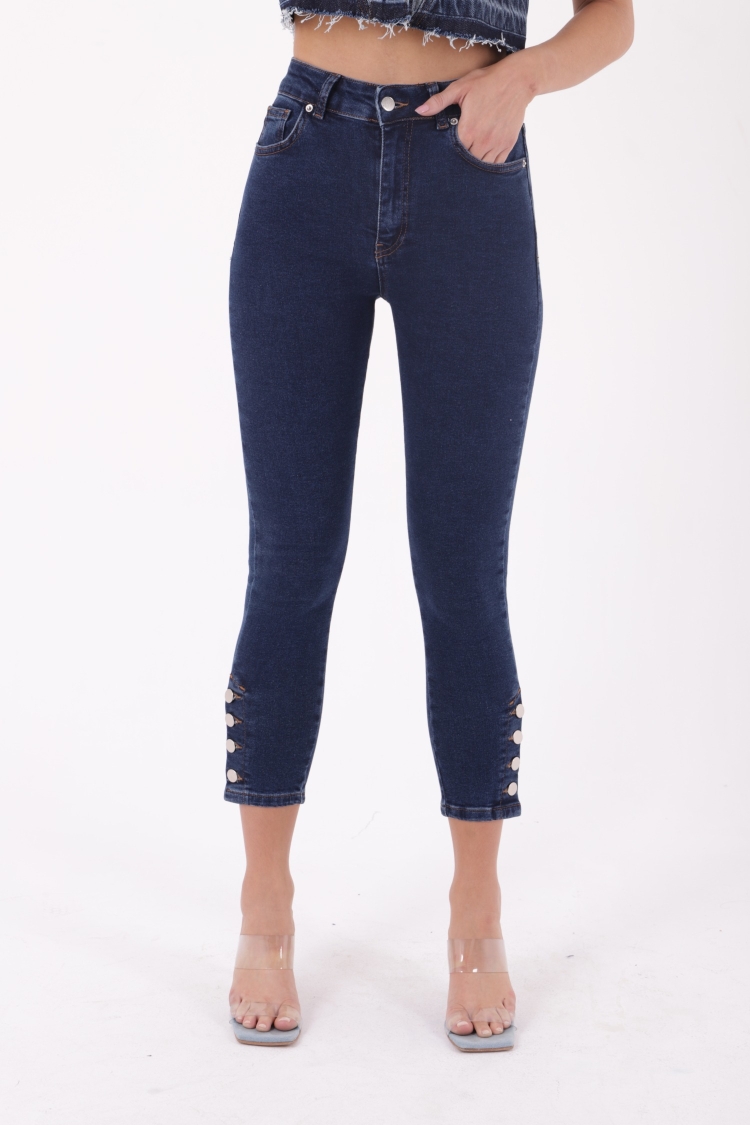 High Waist Skinny Jean With Four Buttons At The Bottom - Dark - Brand: XLove - Women & Kids, Baby Clothes Wholesale - TheBS Women