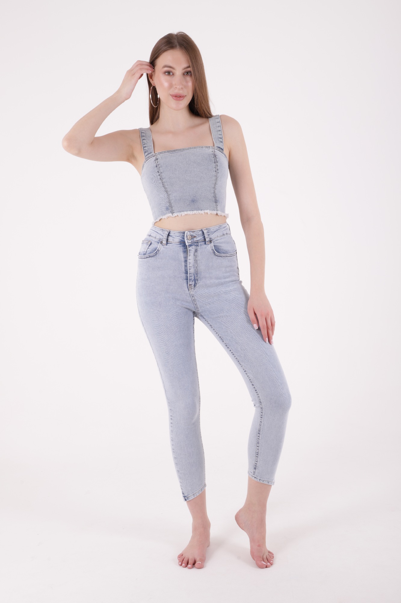 Asymmetrical Leg Coated High Waist Skinny Jean - Light - Brand: XLove - Women & Kids, Baby Clothes Wholesale - TheBS Women