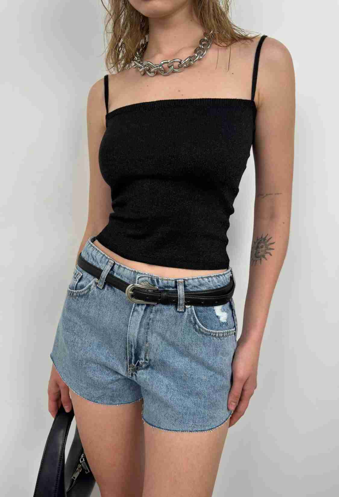 Strap Detail Shiny Knitwear Blouse - Brand: Black Fashion - Women & Kids, Baby Clothes Wholesale - TheBS Women