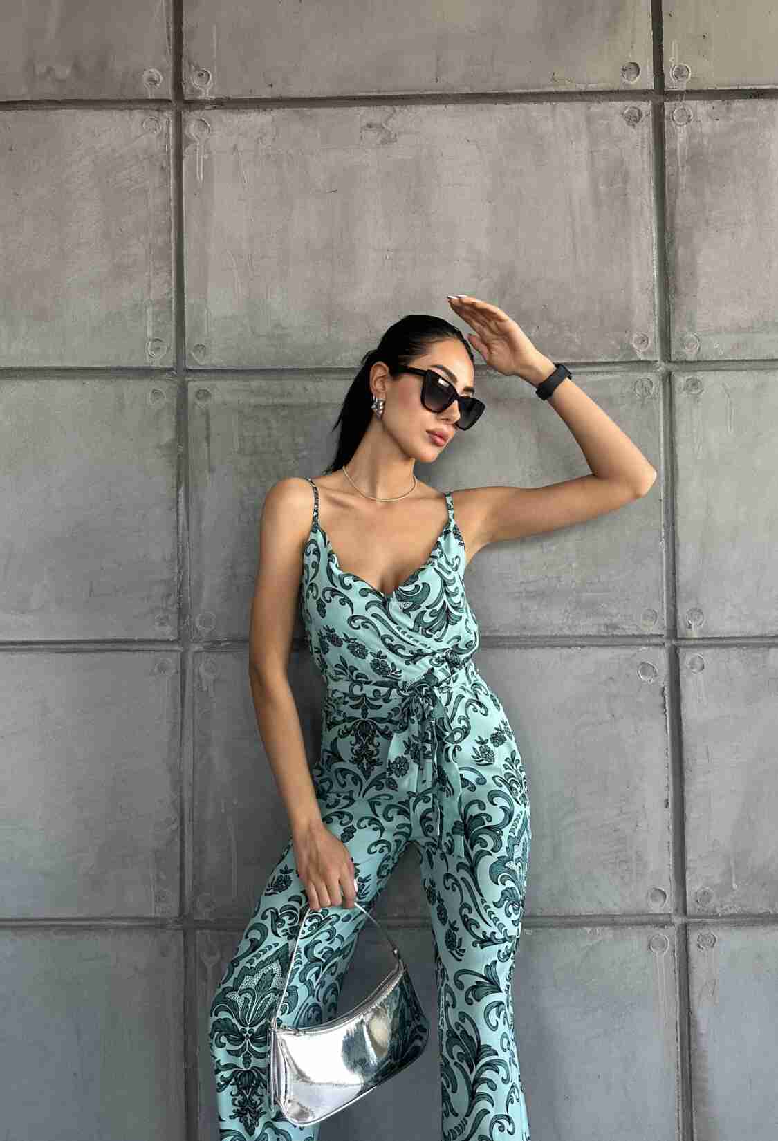 Patterned V-Neck Strap Jumpsuit - Brand: Fiori - Women & Kids, Baby Clothes Wholesale - TheBS Women