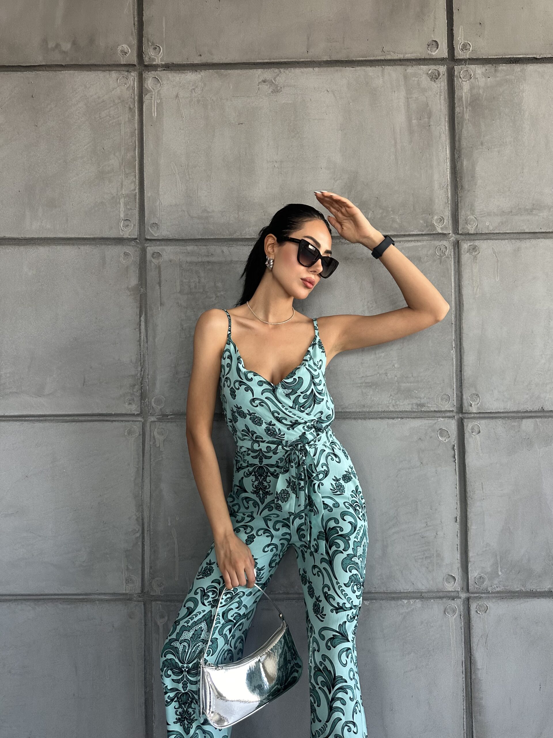 Patterned V-Neck Strap Jumpsuit - Brand: Fiori - Women & Kids, Baby Clothes Wholesale - TheBS Women