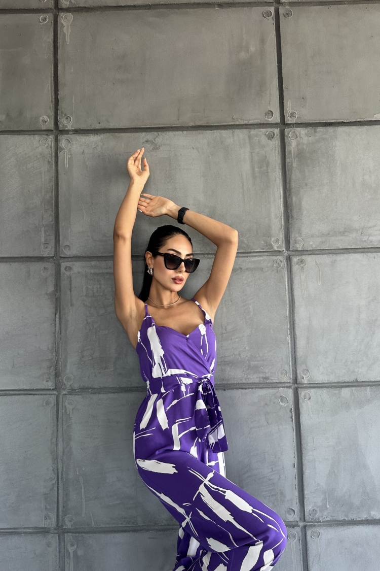 Patterned V-neck Strap Jumpsuit - Brand: Fiori - Women & Kids, Baby Clothes Wholesale - TheBS Women