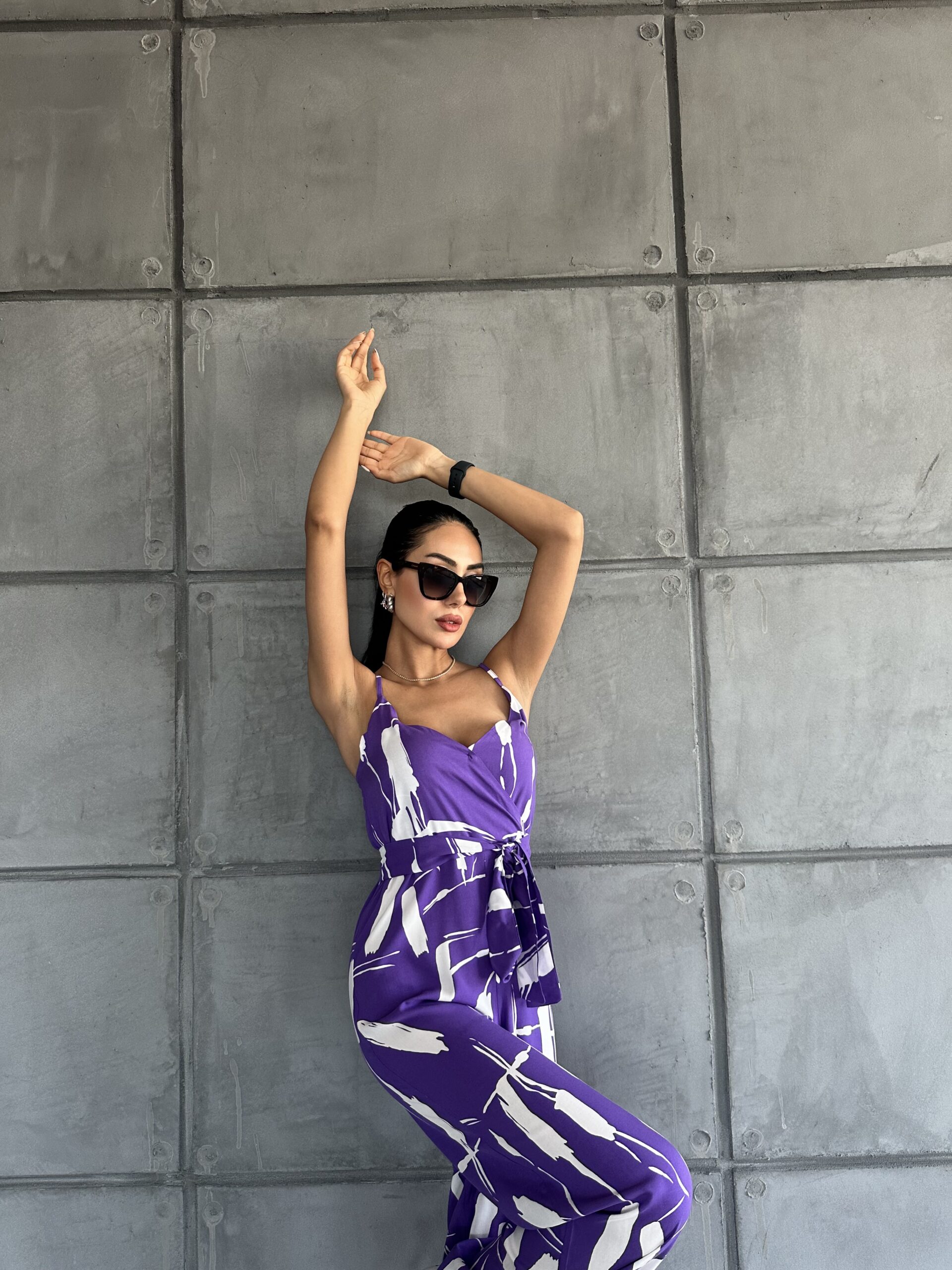 Patterned V-neck Strap Jumpsuit - Brand: Fiori - Women & Kids, Baby Clothes Wholesale - TheBS Women