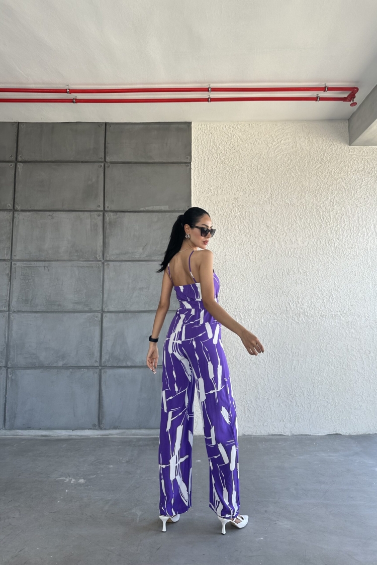 Patterned V-neck Strap Jumpsuit - Brand: Fiori - Women & Kids, Baby Clothes Wholesale - TheBS Women