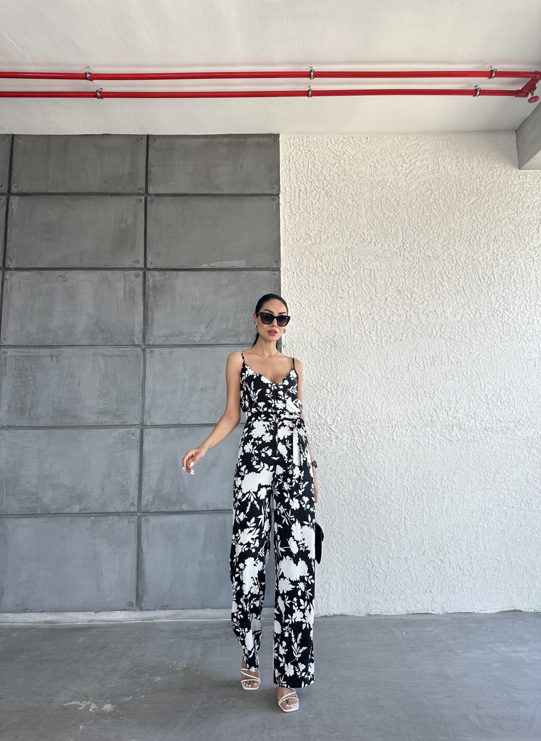 Patterned V-Neck Strap Jumpsuit - Brand: Fiori - Women & Kids, Baby Clothes Wholesale - TheBS Women