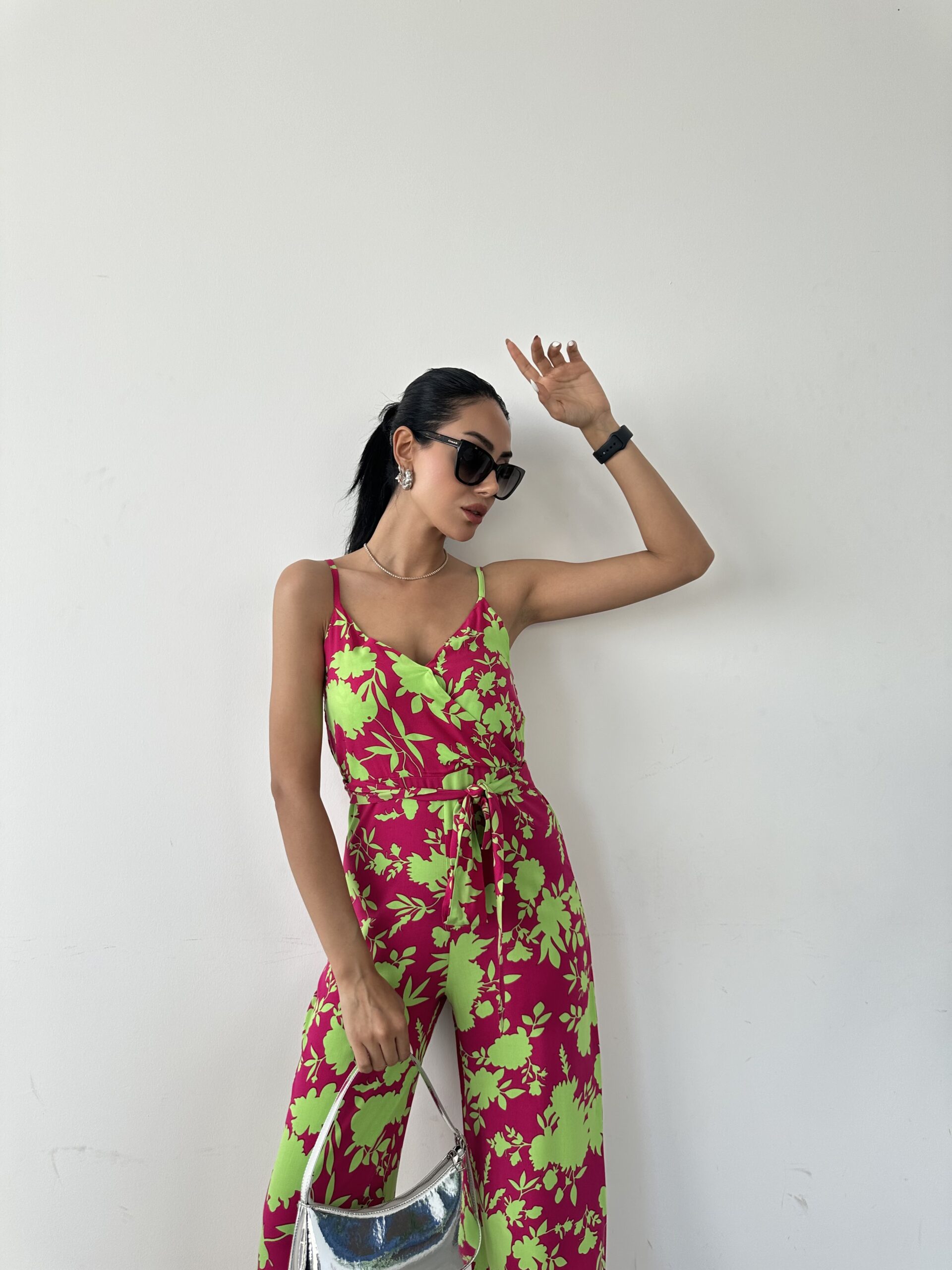 Patterned V-Neck Strap Jumpsuit - Brand: Fiori - Women & Kids, Baby Clothes Wholesale - TheBS Women