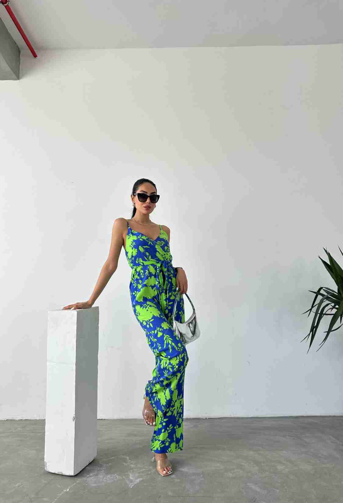 Patterned V-Neck Strap Jumpsuit - Brand: Fiori - Women & Kids, Baby Clothes Wholesale - TheBS Women