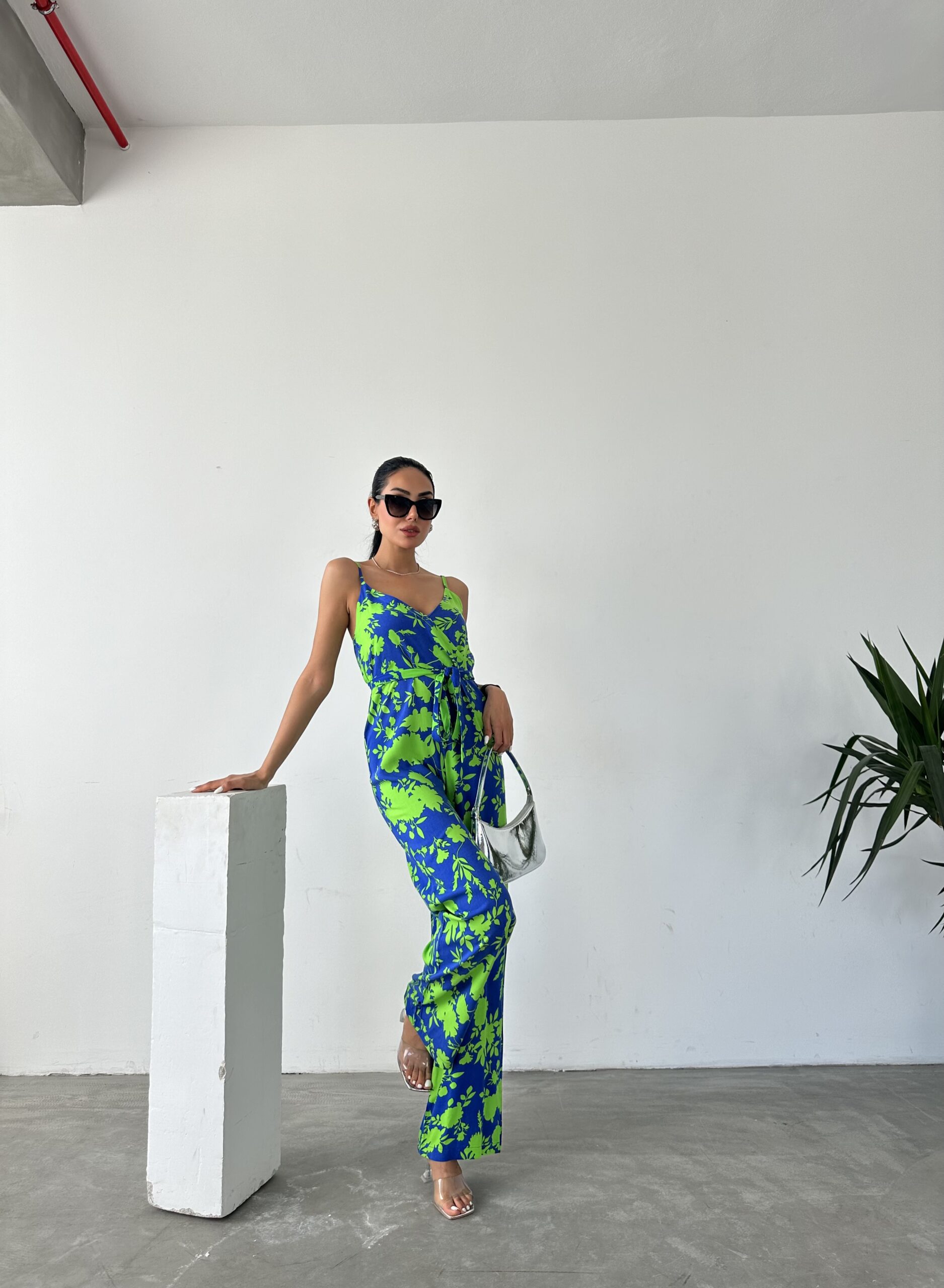 Patterned V-Neck Strap Jumpsuit - Brand: Fiori - Women & Kids, Baby Clothes Wholesale - TheBS Women