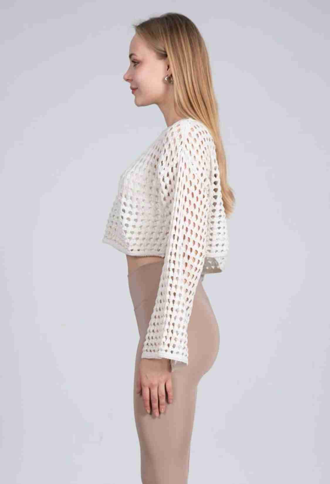 Crew Neck Openwork Crop Sweater - Brand: Maxi Modena - Women & Kids, Baby Clothes Wholesale - TheBS Women