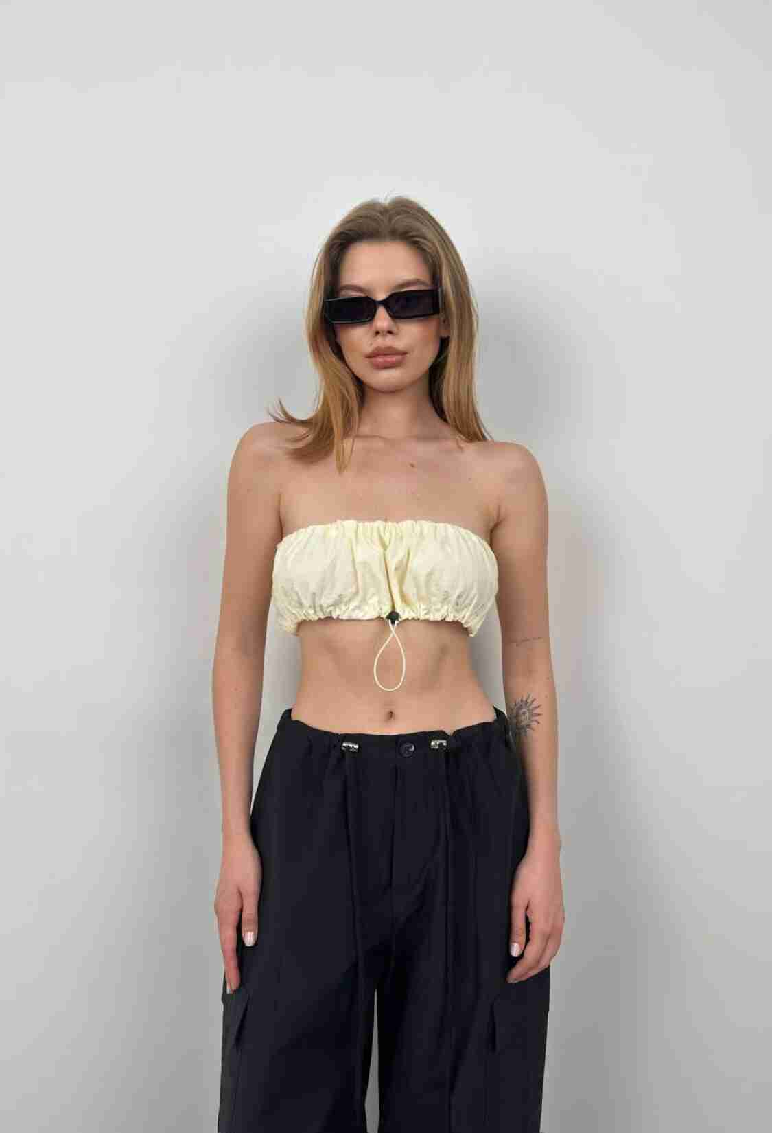 Elastic Detail Strapless Crop - Brand: Black Fashion - Women & Kids, Baby Clothes Wholesale - TheBS Women