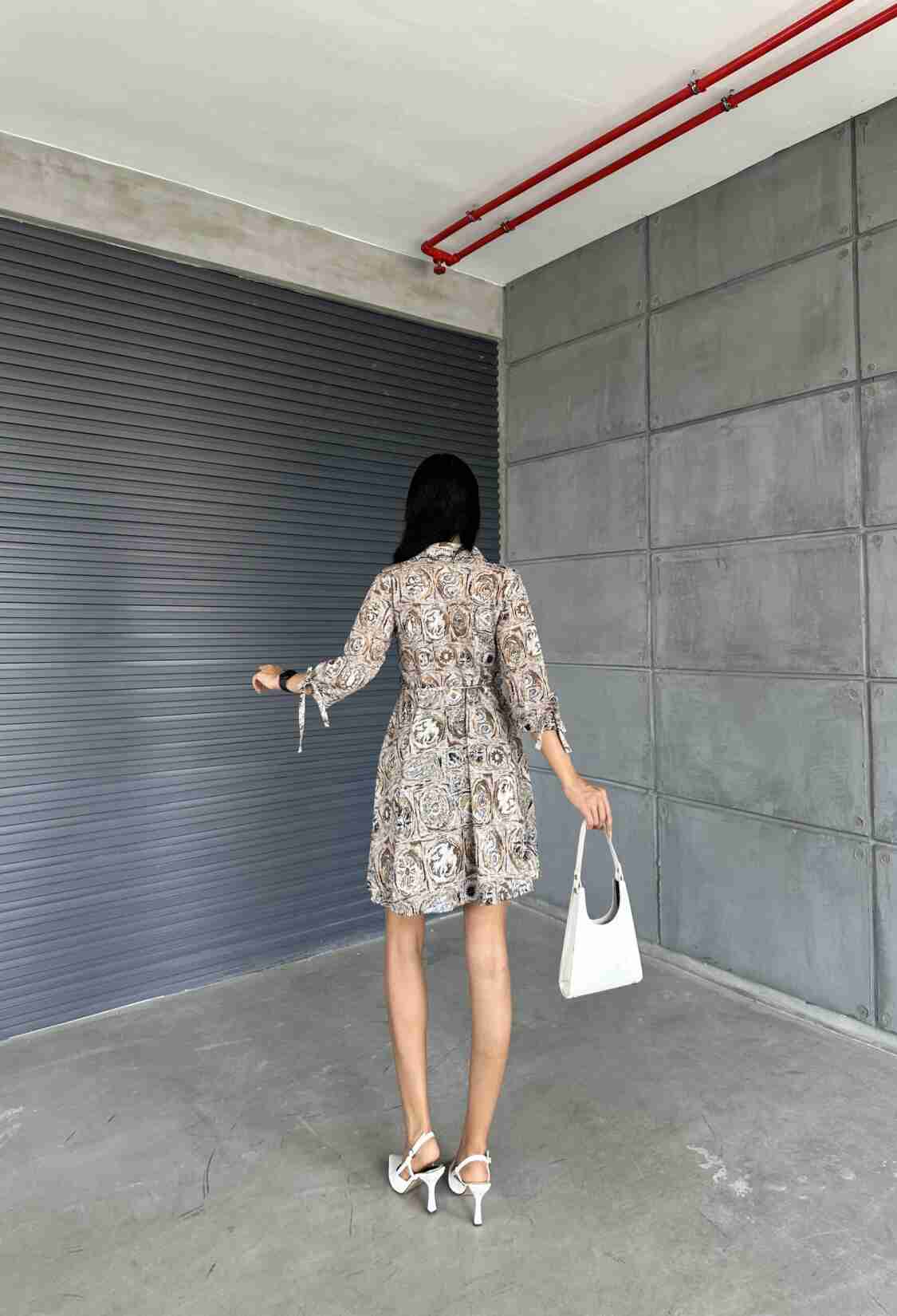 Shawl Pattern Shirt Collar Lace Detailed Buttoned Dress - Brand: Fiori - Women & Kids, Baby Clothes Wholesale - TheBS Women