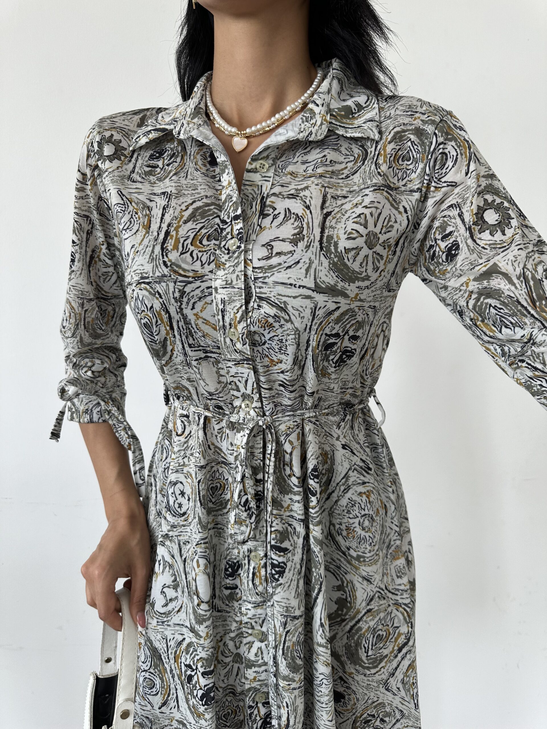 Shawl Pattern Shirt Collar Lace Detailed Buttoned Dress - Brand: Fiori - Women & Kids, Baby Clothes Wholesale - TheBS Women
