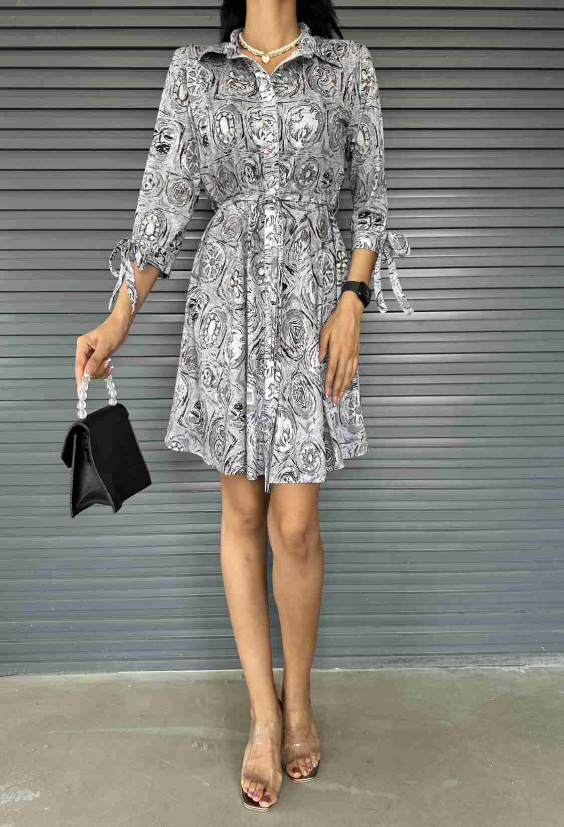 Shawl Pattern Shirt Collar Lace Detailed Buttoned Dress - Brand: Fiori - Women & Kids, Baby Clothes Wholesale - TheBS Women