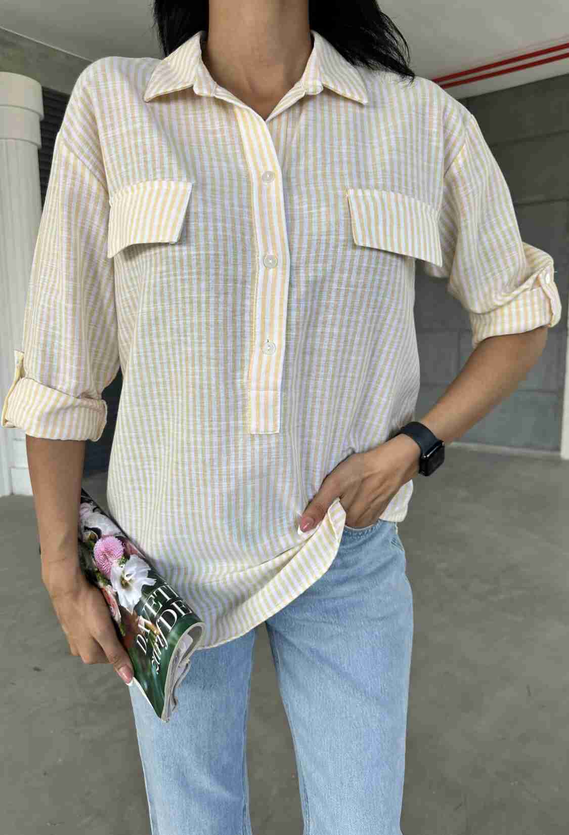 Striped Flap Pocket Summer Shirt - Brand: Fiori - Women & Kids, Baby Clothes Wholesale - TheBS Women