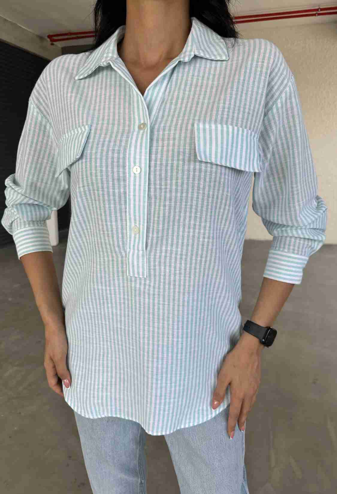 Striped Flap Pocket Summer Shirt - Brand: Fiori - Women & Kids, Baby Clothes Wholesale - TheBS Women