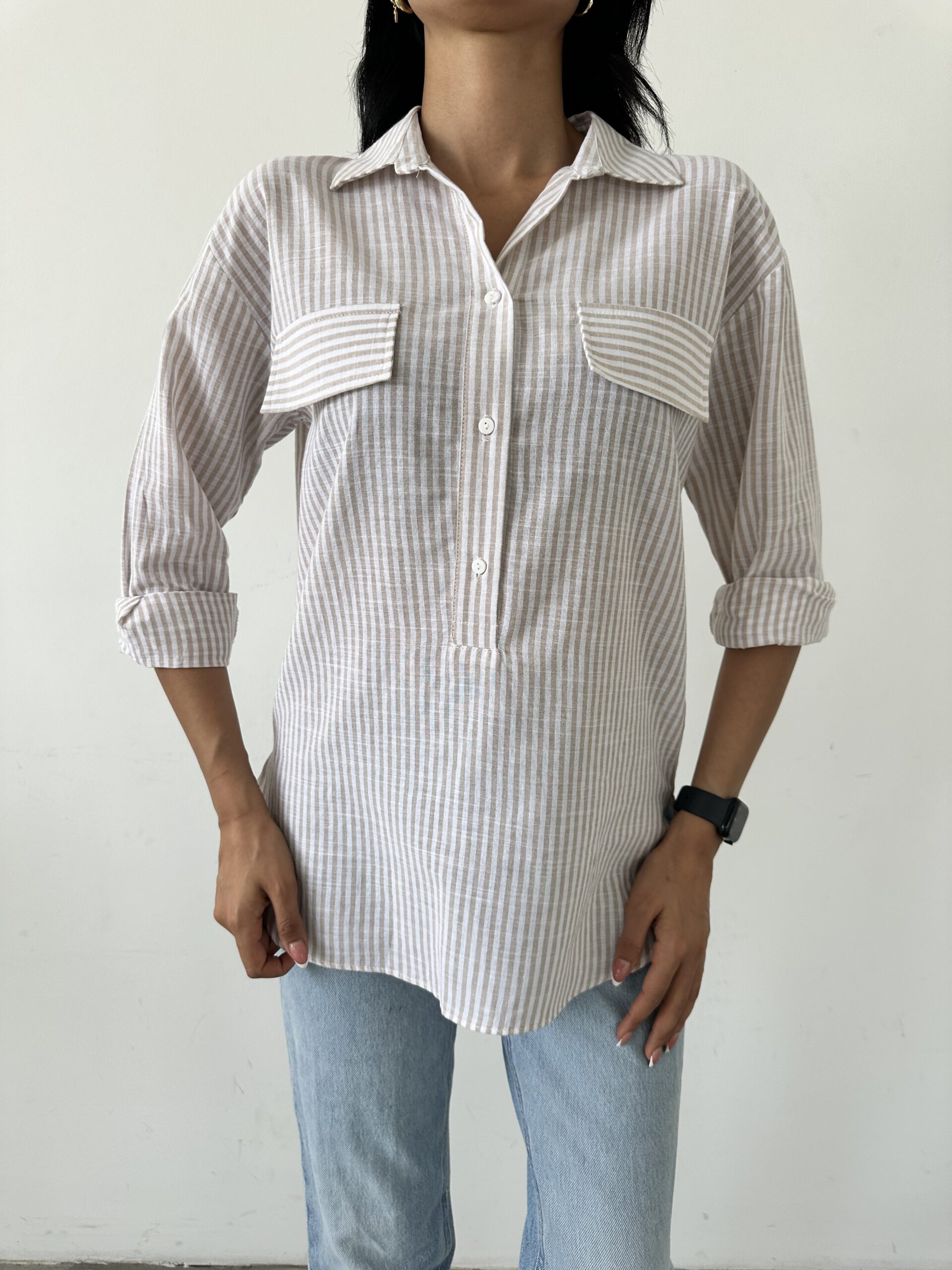 Striped Flap Pocket Summer Shirt - Brand: Fiori - Women & Kids, Baby Clothes Wholesale - TheBS Women