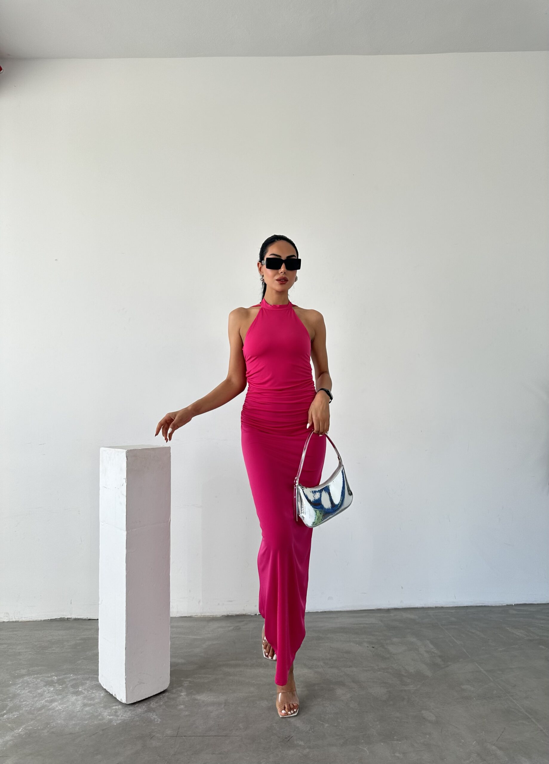 Halter Neckline Gathered Sandy Dress With Lace Detail On The Back - Brand: Fiori - Women & Kids, Baby Clothes Wholesale - TheBS Women