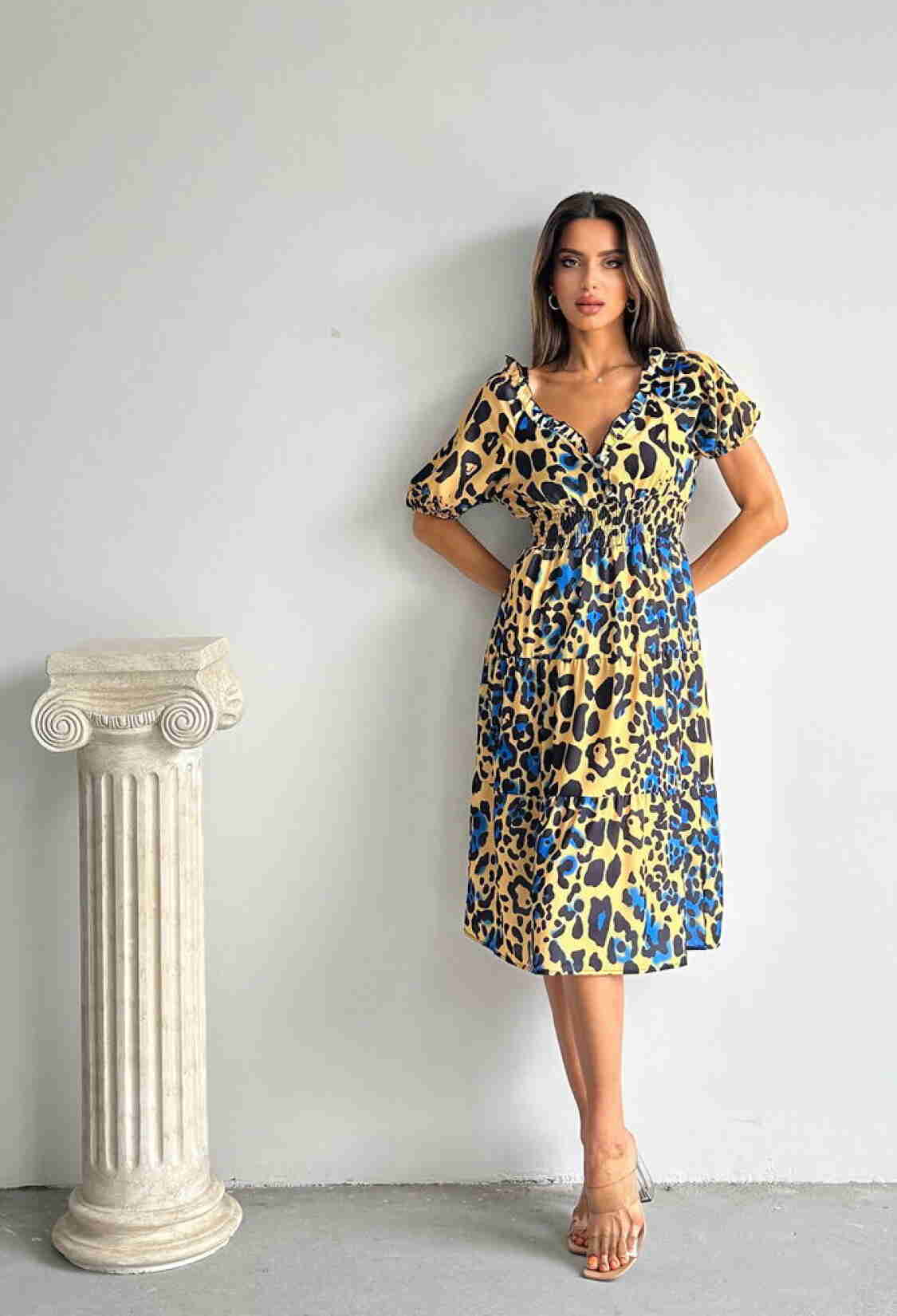 Leopard Saks Patterned Long Dress - Brand: Topshow - Women & Kids, Baby Clothes Wholesale - TheBS Women