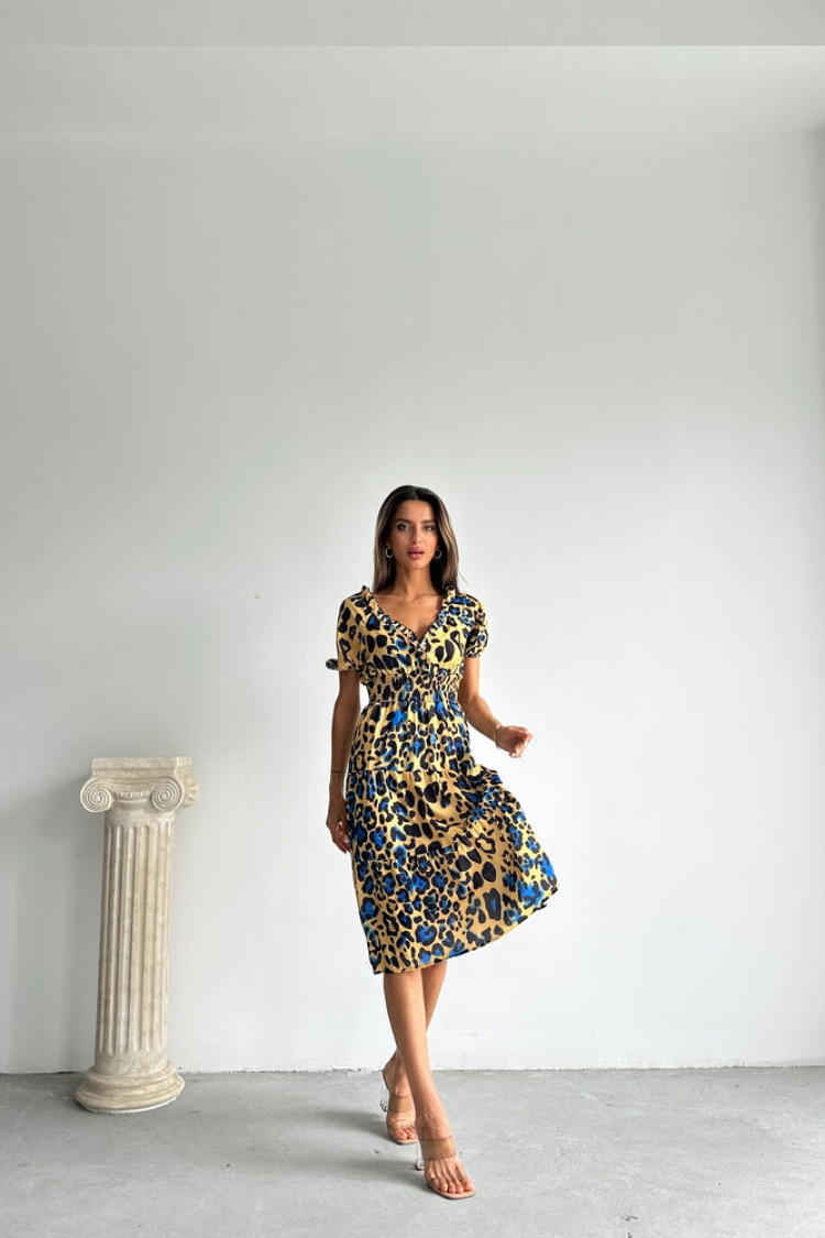 Leopard Saks Patterned Long Dress - Brand: Topshow - Women & Kids, Baby Clothes Wholesale - TheBS Women