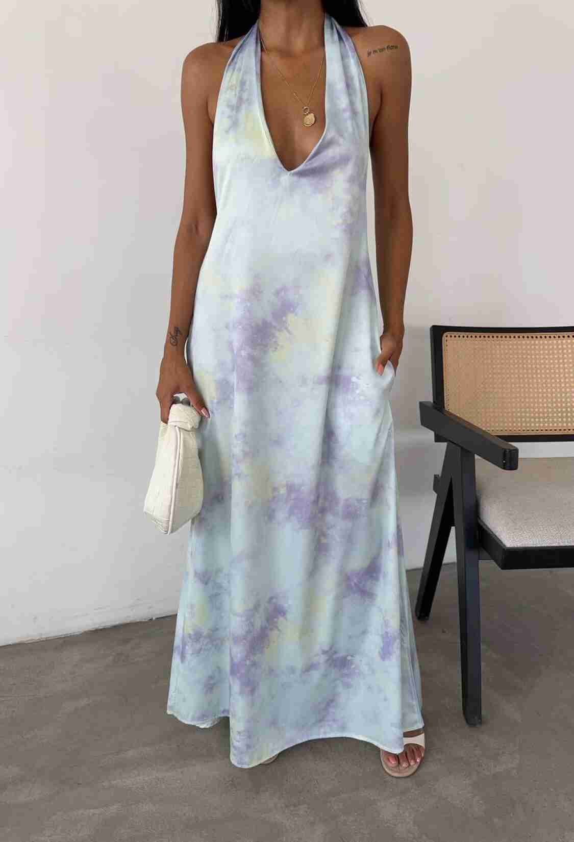 Patterned Maxi Satin Dress - Brand: Fiori - Women & Kids, Baby Clothes Wholesale - TheBS Women